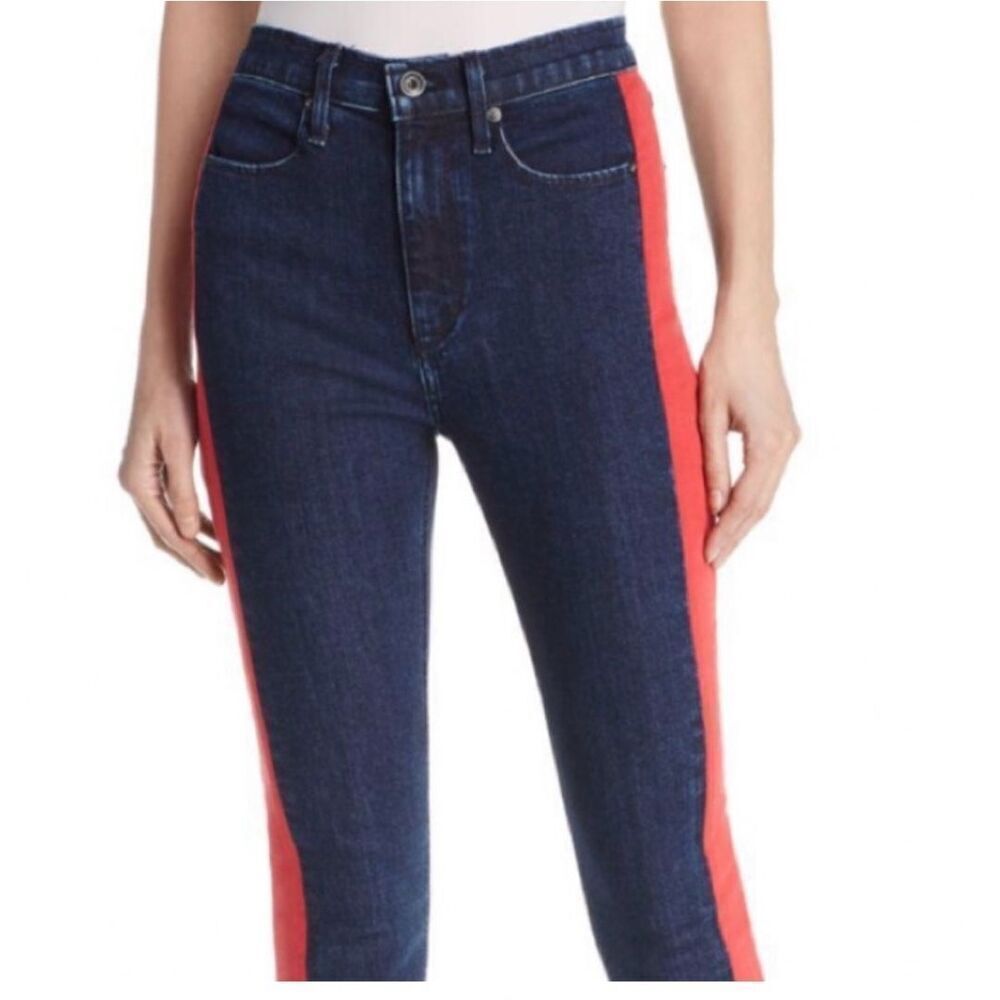 Rag & Bone Mazie Dark Wash Red Racing Stripe Skinny Jeans sz 28 EUC